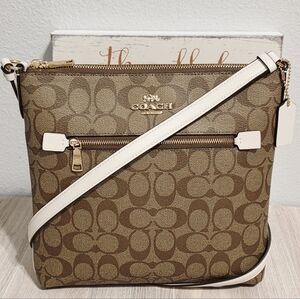 Coach Large Rowan Crossbody File Bag Shoulder Purse Chalk Khaki Signature Gold